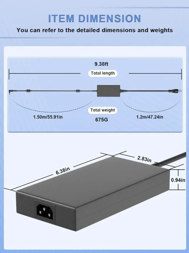 Alt view image 4 of 6 - 240W 200W Charger Compatible with MSI Katana GF76 GF66 17 15 A17 A15 Crosshair A18 A17 A16 15 18 17 16 Pulse 15 16 17 AI GL76 Stealth 15M 17M 14 15 Sword 16 15 Bravo, Creator Laptop
