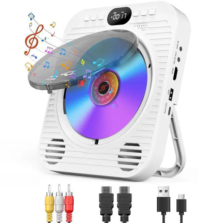 Main image of Mini CD DVD Player for TV - Portable Bluetooth CD DVD Player with HDMI & AV Cables, Built-in Speakers, USB/AUX Playback, 1080P Upscaling, Wall-Mountable Compact Desktop Player for Home