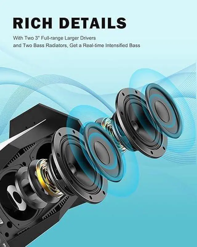 Alt view image 3 of 6 - Outdoor Speaker, Bluetooth Wireless Speaker with Lights, Sync up to 100 Speakers, IPX5 Waterproof, 25W, 2 Packs, Portable for Outdoors/Patio/Porch/Pool