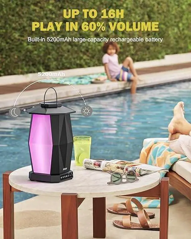 Alt view image 4 of 6 - Outdoor Speaker, Bluetooth Wireless Speaker with Lights, Sync up to 100 Speakers, IPX5 Waterproof, 25W, 2 Packs, Portable for Outdoors/Patio/Porch/Pool