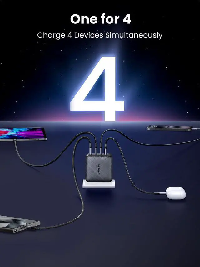 Alt view image 3 of 6 - Nexode 65W GaN USB C Wall Charger, 4-Port Fast Charging Power Adapter Compatible with MacBook Pro/Air, Dell XPS, iPad Pro/Air, iPhone 17/16/15 Series, Galaxy S25/S24, Pixel 10/9, Steam Deck