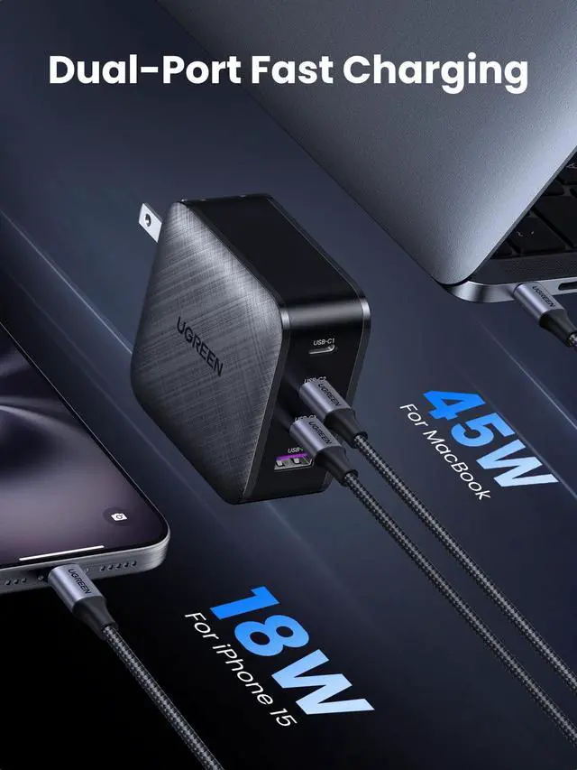 Alt view image 4 of 6 - Nexode 65W GaN USB C Wall Charger, 4-Port Fast Charging Power Adapter Compatible with MacBook Pro/Air, Dell XPS, iPad Pro/Air, iPhone 17/16/15 Series, Galaxy S25/S24, Pixel 10/9, Steam Deck