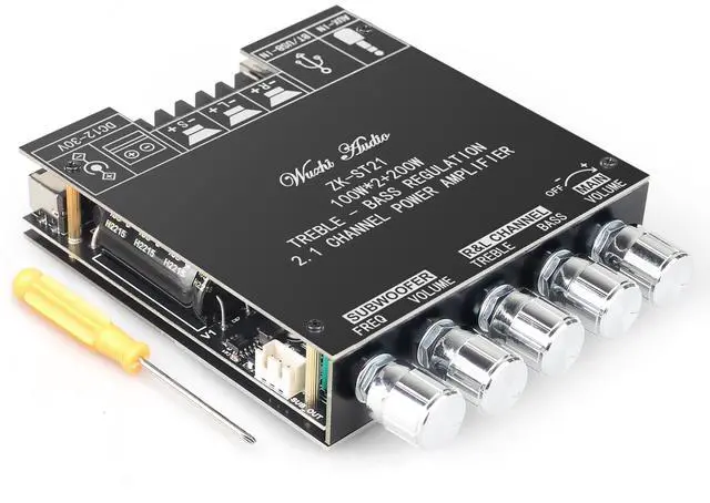 Main image of ZK-ST21 100Wx2+200W 2.1Channel Bluetooth Amplifier Board with Subwoofer, TPA3221 Chip, Bass/Treble Control, Bluetooth/AUX/USB Input, 12-30V Wide Voltage Vehicle Amplifier