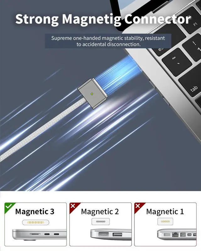 Alt view image 4 of 6 - 140W USB-C to Mag 3 Cable 6.6FT for Mac Book Air Pro M5/M4/M3/M2 | Laptop Charger Compatible with Mac Book Pro (16"/14" 2026-2021) Air (15''/13'' 2026-2022) 6.6FT White Fast Charge Cord
