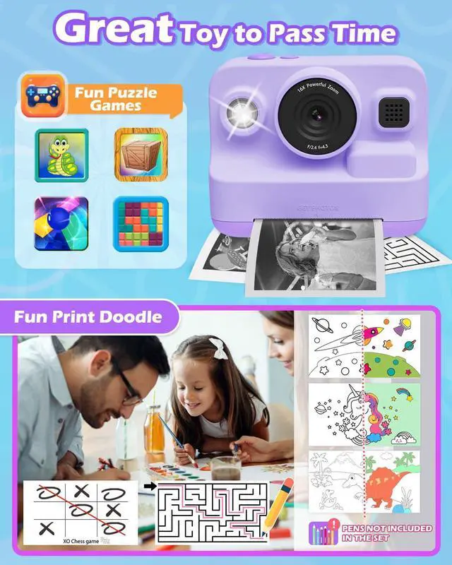 Alt view image 5 of 6 - Instant Camera Toys for Age 3-12 Girls Boys Christmas Birthday Party Gift Ideas - 2.4 inch IPS Screen Kids Digital Camera with 1080P Video Recorder 32GB SD Card with 3 Paper Rolls Purple