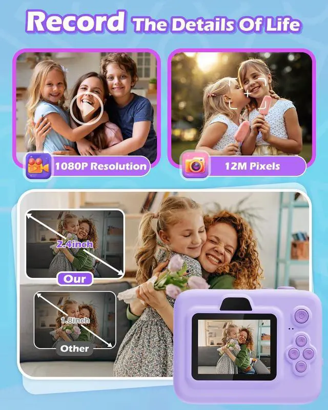 Alt view image 6 of 6 - Instant Camera Toys for Age 3-12 Girls Boys Christmas Birthday Party Gift Ideas - 2.4 inch IPS Screen Kids Digital Camera with 1080P Video Recorder 32GB SD Card with 3 Paper Rolls Purple