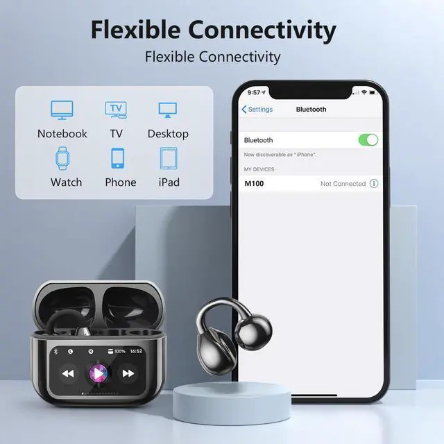 Alt view image 5 of 6 - Ultra Open Ear Earbuds,Clip On Headphones with Digital Display Charging Case Bluetooth 5.4 Wireless Lightweight Comfort Bone Conduction earphones IPX7 Waterproof Sport Earphones for Running Fitness