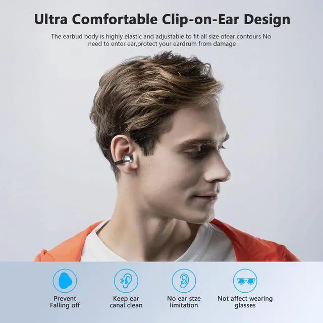 Alt view image 6 of 6 - Ultra Open Ear Earbuds,Clip On Headphones with Digital Display Charging Case Bluetooth 5.4 Wireless Lightweight Comfort Bone Conduction earphones IPX7 Waterproof Sport Earphones for Running Fitness