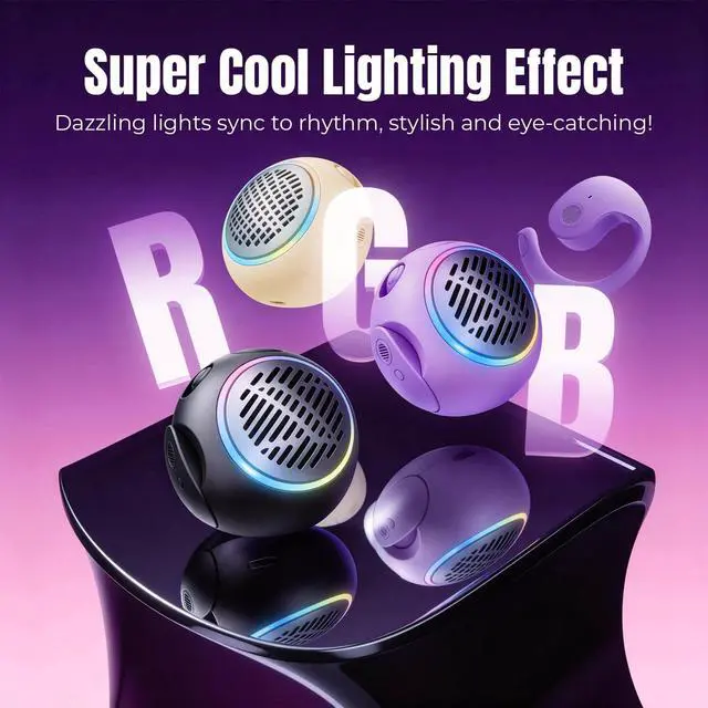 Alt view image 6 of 6 - Purple Kids Wireless Open Ear Over the Ear Earbuds for Kids Ear Buds Air Bone Conduction Headphones Bluetooth Headset Small Mini Portable Bluetooth Speaker