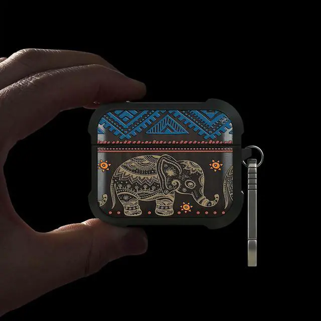 Alt view image 2 of 6 - Balck Solid Wood for AirPods Pro 2 Case (2nd/1st Gen) Boho Elephant | Airpods Pro Case 2nd / 1st Generation (2023/2022/2019) with Quick Released Keychain, TPU Shockproof Cover, Hand-Drawn Style