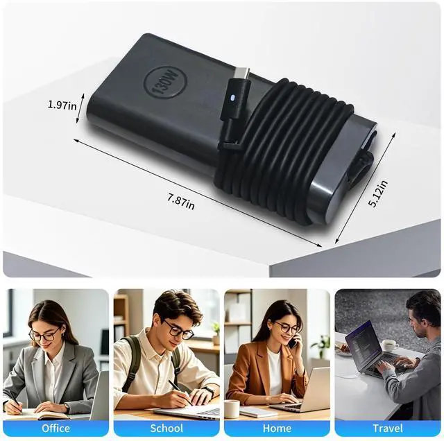 Alt view image 6 of 6 - 130W USB C Laptop Charger for Dell XPS 15/17, Precision and Latitude | XPS 9575/9500/9510/9520/9530/9700/9710/9720, Precision 5530/5550/5560/5570/5750/5760, Latitude 5420/5450/5520/5540/7410