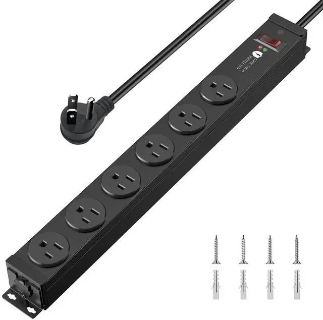 Main image of 4000J Surge Protector Power Strip, Heavy Duty Metal 6 FT 14AWG | Extension Cord with Multiple Outlets, 15A 125V 1875W for Garage, Workshop, Workbench