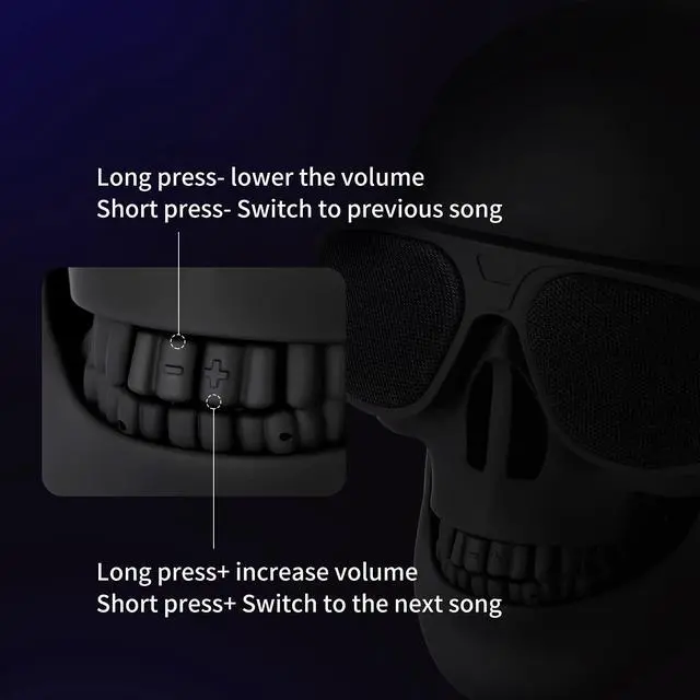Alt view image 3 of 6 - Skull Speaker Wireless Portable Unique Skeleton Bluetooth Speakers Halloween Decorations for Gift Party Supports TF/USB Drive/AUX