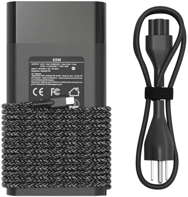 Main image of New Slim 65W USB Type C Laptop Charger Compatible with HP Envy X360 | Spectre X360, Replacement Computer Power Cord for EliteBook, OmniBook, Zbook, Chromebook AC Adapter