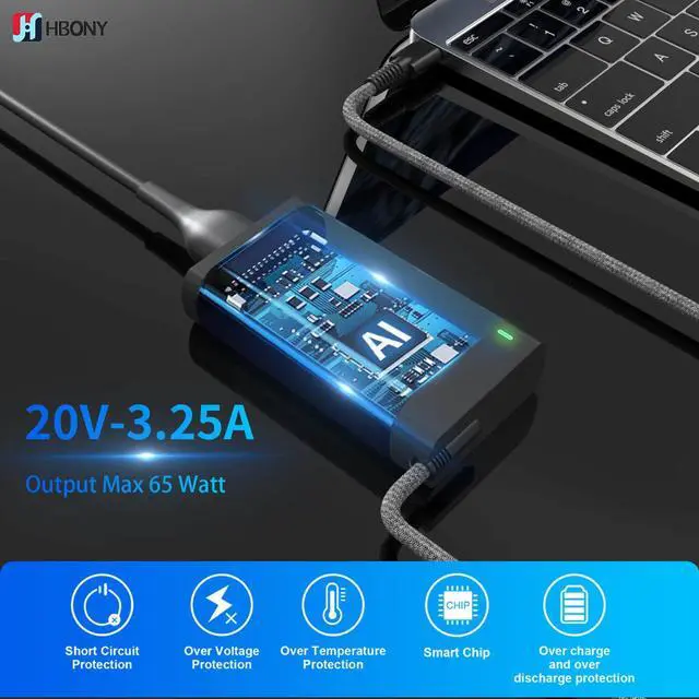 Alt view image 2 of 6 - New Slim 65W USB Type C Laptop Charger Compatible with HP Envy X360 | Spectre X360, Replacement Computer Power Cord for EliteBook, OmniBook, Zbook, Chromebook AC Adapter