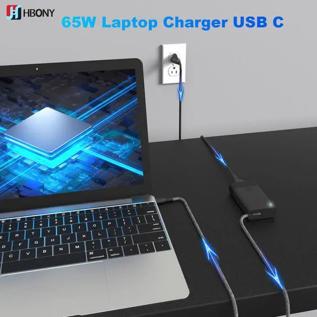 Alt view image 6 of 6 - New Slim 65W USB Type C Laptop Charger Compatible with HP Envy X360 | Spectre X360, Replacement Computer Power Cord for EliteBook, OmniBook, Zbook, Chromebook AC Adapter