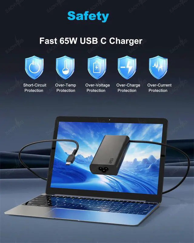 Alt view image 3 of 6 - New Slim 65W USB C Laptop Charger Compatible with Lenovo Yoga Thinkpad | Type C Chromebook Computer T14 T15 T16 E14 E15 E16 X1 Carbon X13 Gen 5 4 3 2 1 AC Adapter Power Cord