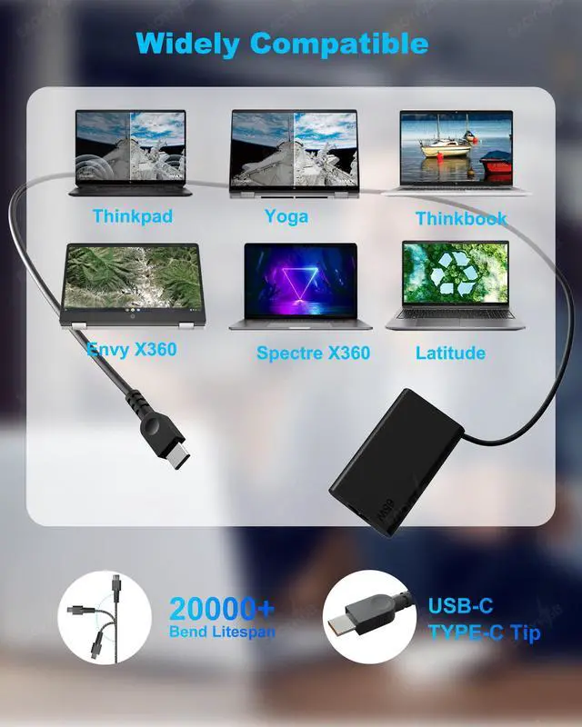 Alt view image 5 of 6 - New Slim 65W USB C Laptop Charger Compatible with Lenovo Yoga Thinkpad | Type C Chromebook Computer T14 T15 T16 E14 E15 E16 X1 Carbon X13 Gen 5 4 3 2 1 AC Adapter Power Cord