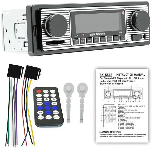 Main image of Classic Single Din Car Stereo with Bluetooth, Hands-Free Calling & Voice Control, FM Radio MP3 Player, USB/SD/AUX Port, Fast Charging, Includes Remote Control