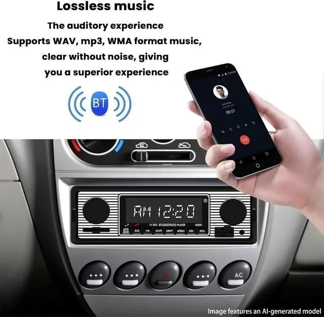 Alt view image 4 of 6 - Classic Single Din Car Stereo with Bluetooth, Hands-Free Calling & Voice Control, FM Radio MP3 Player, USB/SD/AUX Port, Fast Charging, Includes Remote Control