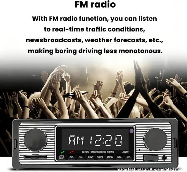 Alt view image 6 of 6 - Classic Single Din Car Stereo with Bluetooth, Hands-Free Calling & Voice Control, FM Radio MP3 Player, USB/SD/AUX Port, Fast Charging, Includes Remote Control