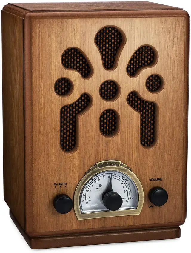Main image of Classic Vintage Retro Style AM/FM Radio with Bluetooth - Handmade Wooden Exterior Brown