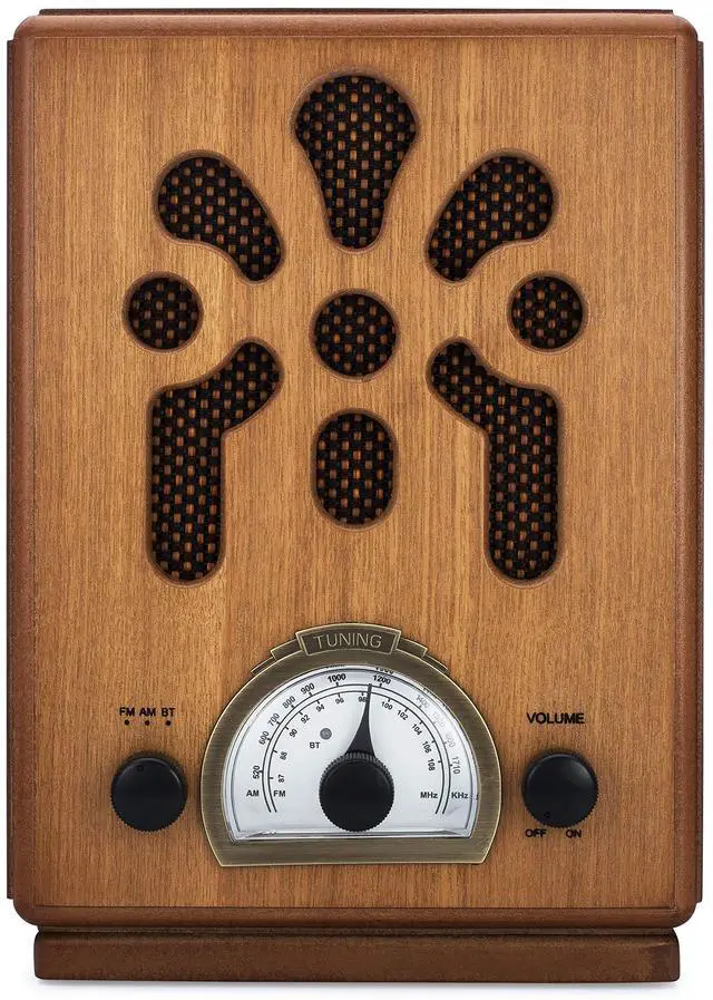 Alt view image 2 of 5 - Classic Vintage Retro Style AM/FM Radio with Bluetooth - Handmade Wooden Exterior Brown