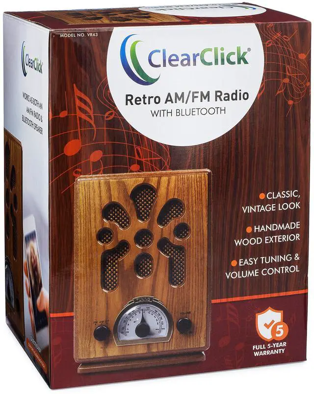 Alt view image 5 of 5 - Classic Vintage Retro Style AM/FM Radio with Bluetooth - Handmade Wooden Exterior Brown