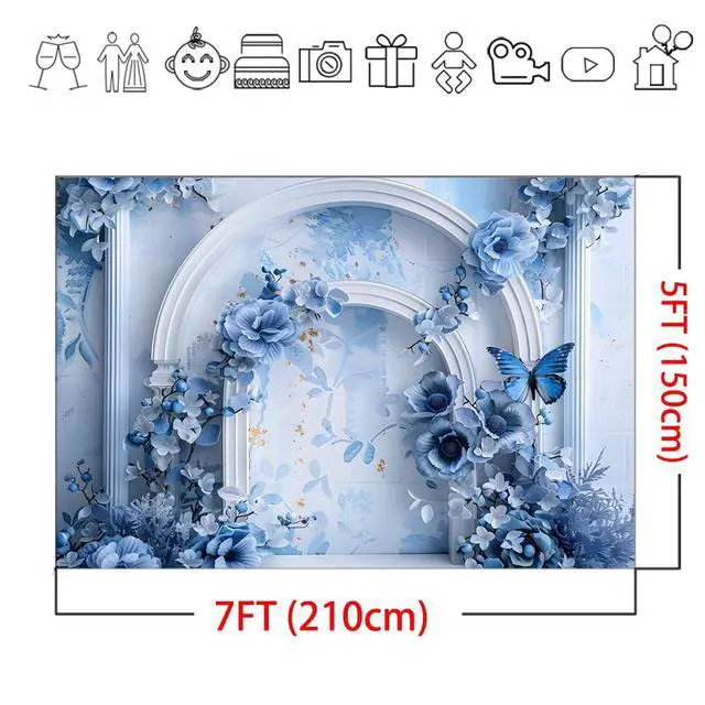 Alt view image 6 of 6 - Blue Floral Backdrop - Something Blue Before I Do Bridal Shower Wedding Backdrops, Flowers Wedding Birthday Decorations Background Studio Props (Blue, 7x5ft)