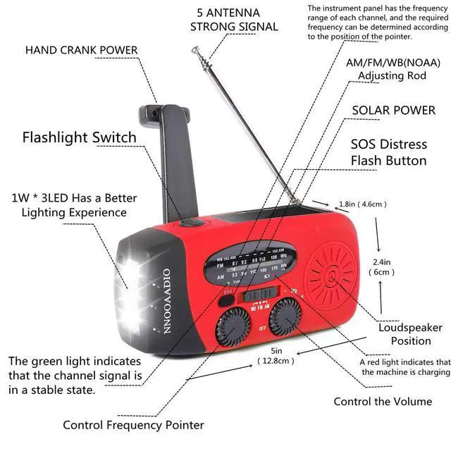 Alt view image 3 of 6 - 2000mAh SOS Alarm Emergency AM FM Weather Radio, 3LED Type-C Hand Crank Solar Battery Operated Portable Wind Up Radio Flashlight, Cell Phone Charger Survival Kit (Red)