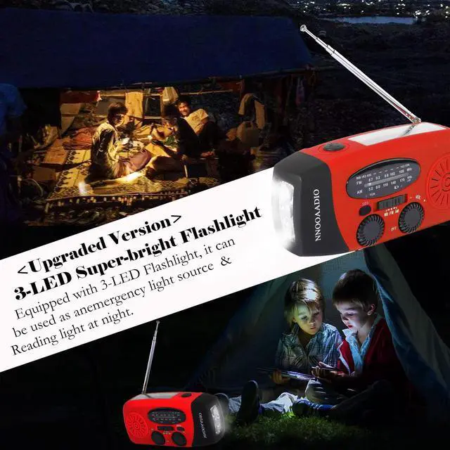 Alt view image 6 of 6 - 2000mAh SOS Alarm Emergency AM FM Weather Radio, 3LED Type-C Hand Crank Solar Battery Operated Portable Wind Up Radio Flashlight, Cell Phone Charger Survival Kit (Red)