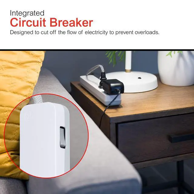 Alt view image 6 of 6 - UltraPro 6 Outlet Sur Protector, 2 Ft Designer Braided Extension Cord, Flat Plug, Wall Mount, White, 45264