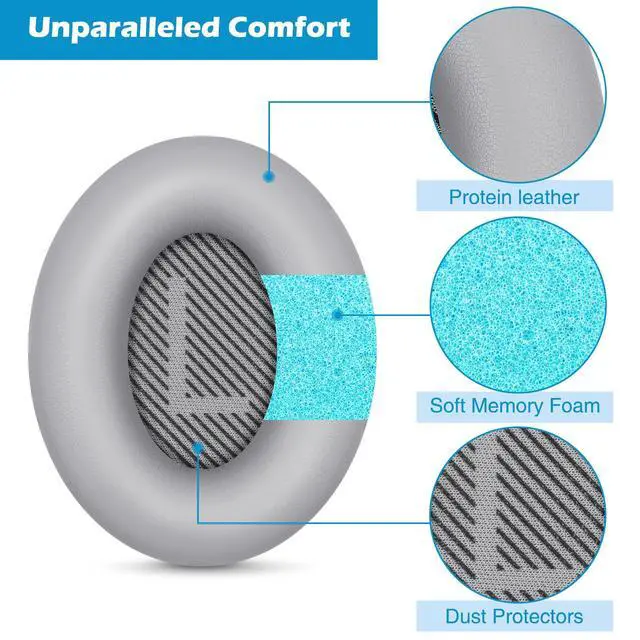 Alt view image 3 of 6 - Ear Pads for Bose QuietComfort 35 ii, Premium Softer Leather Replacement Pads for Bose QC35 QC35ii Headphones Ear Pads Quiet Comfort, Noise Isolation Foam, Added Extra Thickness (Silver)