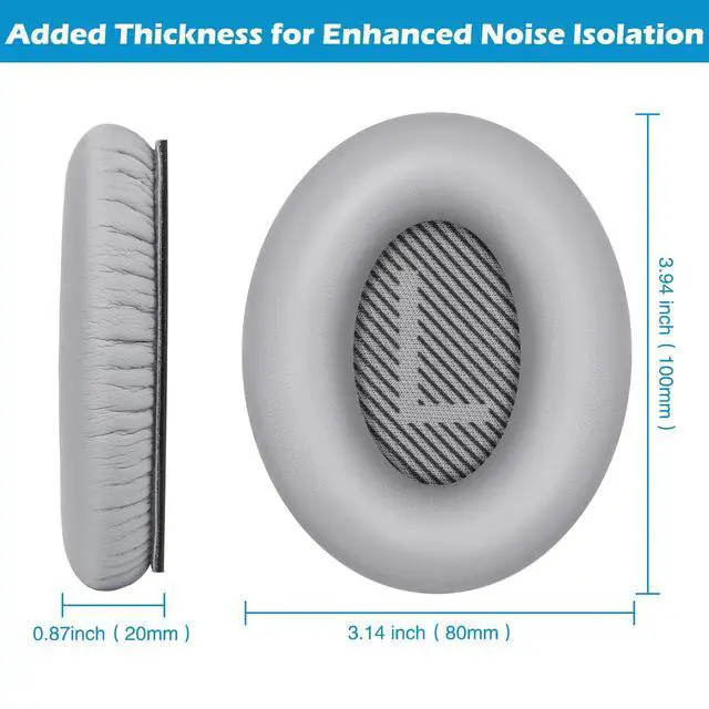 Alt view image 4 of 6 - Ear Pads for Bose QuietComfort 35 ii, Premium Softer Leather Replacement Pads for Bose QC35 QC35ii Headphones Ear Pads Quiet Comfort, Noise Isolation Foam, Added Extra Thickness (Silver)