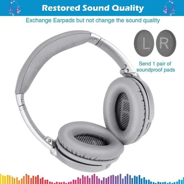 Alt view image 5 of 6 - Ear Pads for Bose QuietComfort 35 ii, Premium Softer Leather Replacement Pads for Bose QC35 QC35ii Headphones Ear Pads Quiet Comfort, Noise Isolation Foam, Added Extra Thickness (Silver)