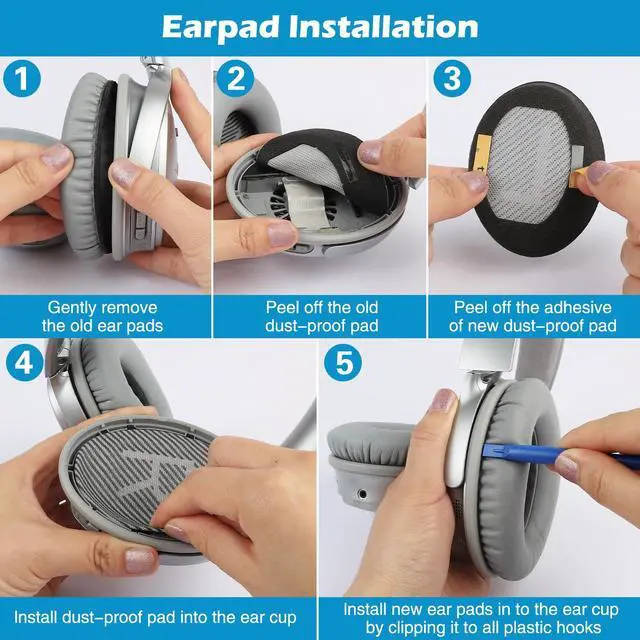 Alt view image 6 of 6 - Ear Pads for Bose QuietComfort 35 ii, Premium Softer Leather Replacement Pads for Bose QC35 QC35ii Headphones Ear Pads Quiet Comfort, Noise Isolation Foam, Added Extra Thickness (Silver)