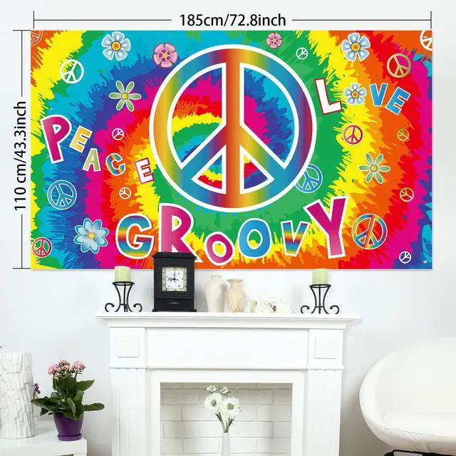 Alt view image 2 of 6 - 60's Party Decorations Groovy Love Peace Banners Hippie Porch Signs 1960s Hanging Wall Decor for Retro 60s Theme Party Photography Backdrop Decorations Supplies 72.8 x 43.3 Inch