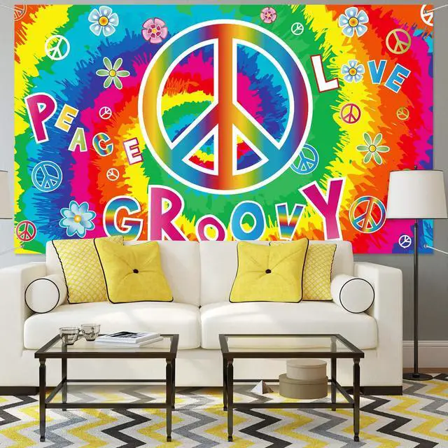 Alt view image 6 of 6 - 60's Party Decorations Groovy Love Peace Banners Hippie Porch Signs 1960s Hanging Wall Decor for Retro 60s Theme Party Photography Backdrop Decorations Supplies 72.8 x 43.3 Inch