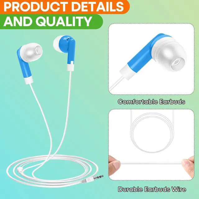 Alt view image 3 of 6 - Bulk Earbuds 200 Pack for School Classroom, Wholesale Wired in-Ear Headphones, Multi Colored Class Set Earphones for Kids Students Toddler Teens, 3.5mm Jack, Individually Bagged (HY01,200 Mixed)