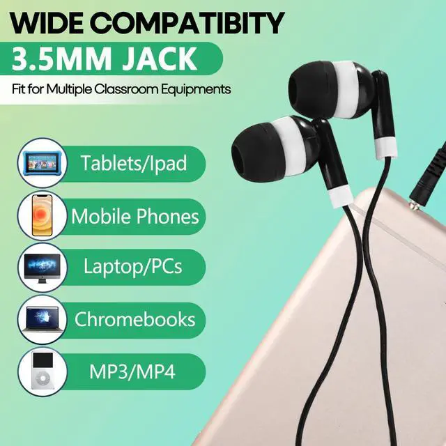 Alt view image 5 of 6 - Bulk Earbuds 200 Pack for School Classroom, Wholesale Wired in-Ear Headphones, Multi Colored Class Set Earphones for Kids Students Toddler Teens, 3.5mm Jack, Individually Bagged (HY01,200 Mixed)