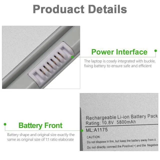 Alt view image 2 of 6 - New Upgrade A1175 Laptop Battery Compatible for MacBook Pro 15 inch A1175/A1260/A1150 A1211/A1226(2006 2007 2008 Version) Compatible for MacBook Pro Battery MA348/A MA348G/ -10.8V 4200mah
