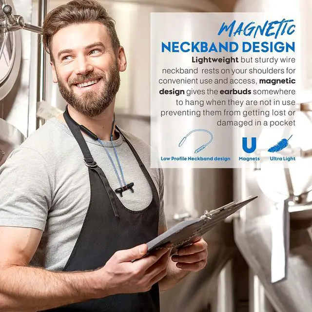 Alt view image 3 of 6 - Bluetooth Noise Reduction Headphones, Magnetic Custom-fit Safety Wireless Neckband headphones-29db Noise isolating Work Earbuds Earphones with mic and Control,IPX4 sweatproof 13+Hour Playtime