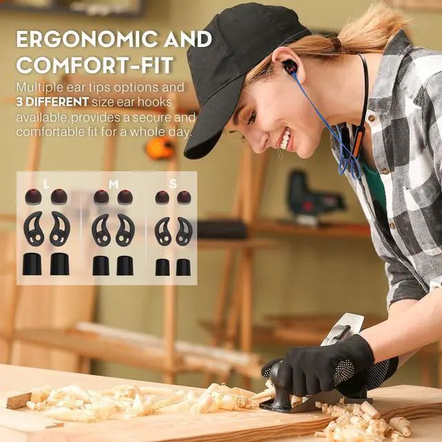 Alt view image 4 of 6 - Bluetooth Noise Reduction Headphones, Magnetic Custom-fit Safety Wireless Neckband headphones-29db Noise isolating Work Earbuds Earphones with mic and Control,IPX4 sweatproof 13+Hour Playtime