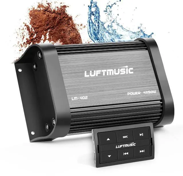 Main image of Bluetooth Marine Amplifier 4 Channel - Full Range Marine Amp - Waterproof Motorcycle Amplifier - Wireless Remote, Easy Installation - Compact Bluetooth Amp for Bike, Golf Cart, ATV