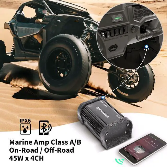 Alt view image 2 of 6 - Bluetooth Marine Amplifier 4 Channel - Full Range Marine Amp - Waterproof Motorcycle Amplifier - Wireless Remote, Easy Installation - Compact Bluetooth Amp for Bike, Golf Cart, ATV