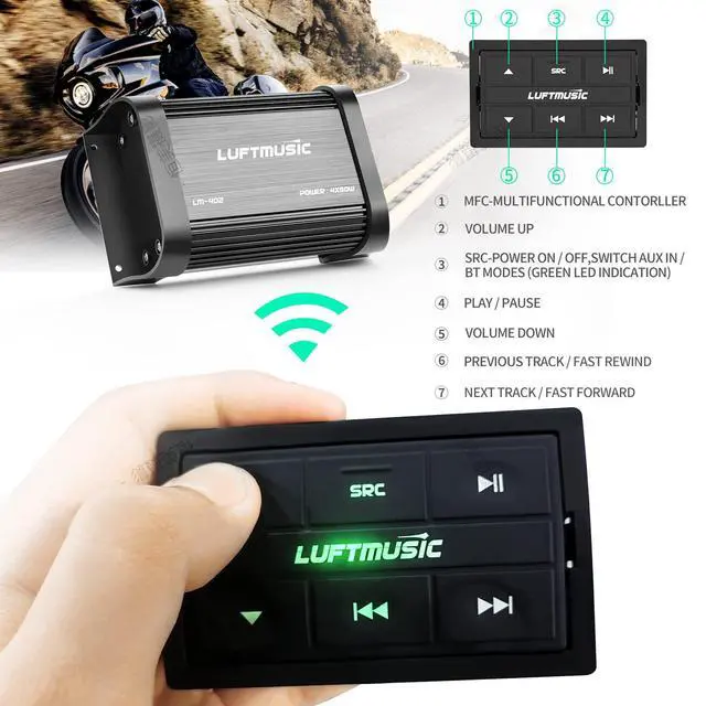 Alt view image 4 of 6 - Bluetooth Marine Amplifier 4 Channel - Full Range Marine Amp - Waterproof Motorcycle Amplifier - Wireless Remote, Easy Installation - Compact Bluetooth Amp for Bike, Golf Cart, ATV