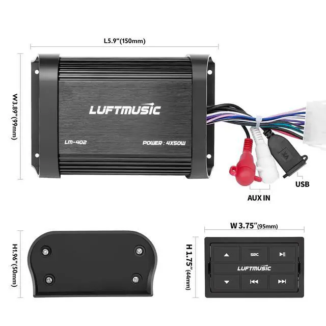 Alt view image 5 of 6 - Bluetooth Marine Amplifier 4 Channel - Full Range Marine Amp - Waterproof Motorcycle Amplifier - Wireless Remote, Easy Installation - Compact Bluetooth Amp for Bike, Golf Cart, ATV