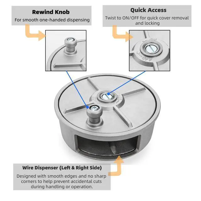 Alt view image 4 of 6 - Tie Wire Reel, 6.25" Light Weight Aluminum Coil Holder Wheel, Rope Reel with Built-in Rewind Knob & Belt Loops, Tie Wire Dispenser for Iron Rebar Worker, Compatible with 12-18 Gauge Wires