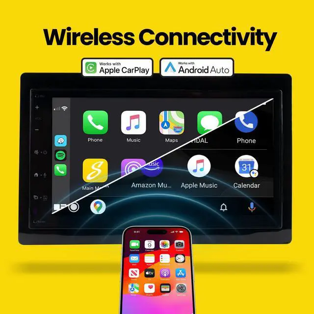Alt view image 4 of 6 - Ford F-150 (2009-14) 6.8 HD Touchscreen Double DIN Car Radio Head Unit, Wireless Apple CarPlay & Android Auto, Bluetooth, USB Charging, Camera Inputs, SWC, Plug & Play Stereo Dash Kit