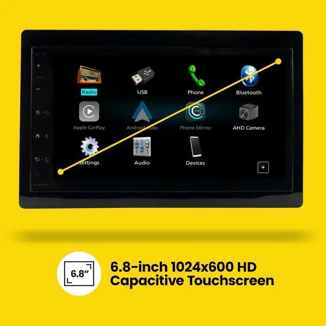 Alt view image 6 of 6 - Ford F-150 (2009-14) 6.8 HD Touchscreen Double DIN Car Radio Head Unit, Wireless Apple CarPlay & Android Auto, Bluetooth, USB Charging, Camera Inputs, SWC, Plug & Play Stereo Dash Kit